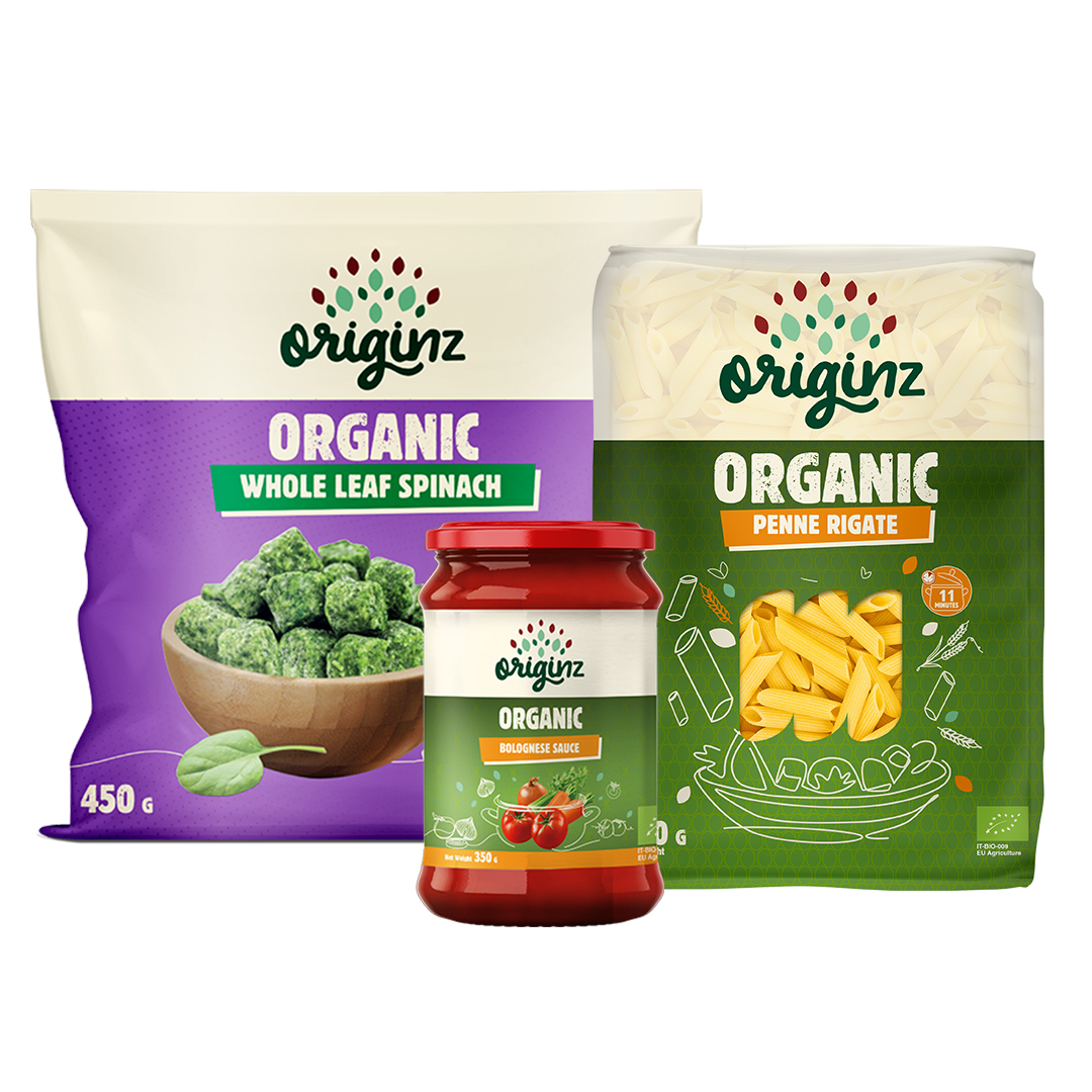 Frozen Whole Spinach, Penne Rigate, & Bolognese Combo