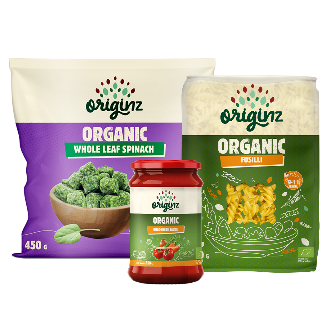 Frozen Whole Spinach, Fusilli, & Bolognese Combo