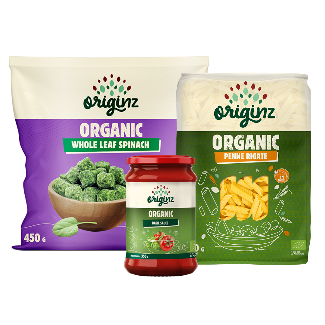 Frozen Whole Spinach, Penne Rigate, & Basil Sauce Combo