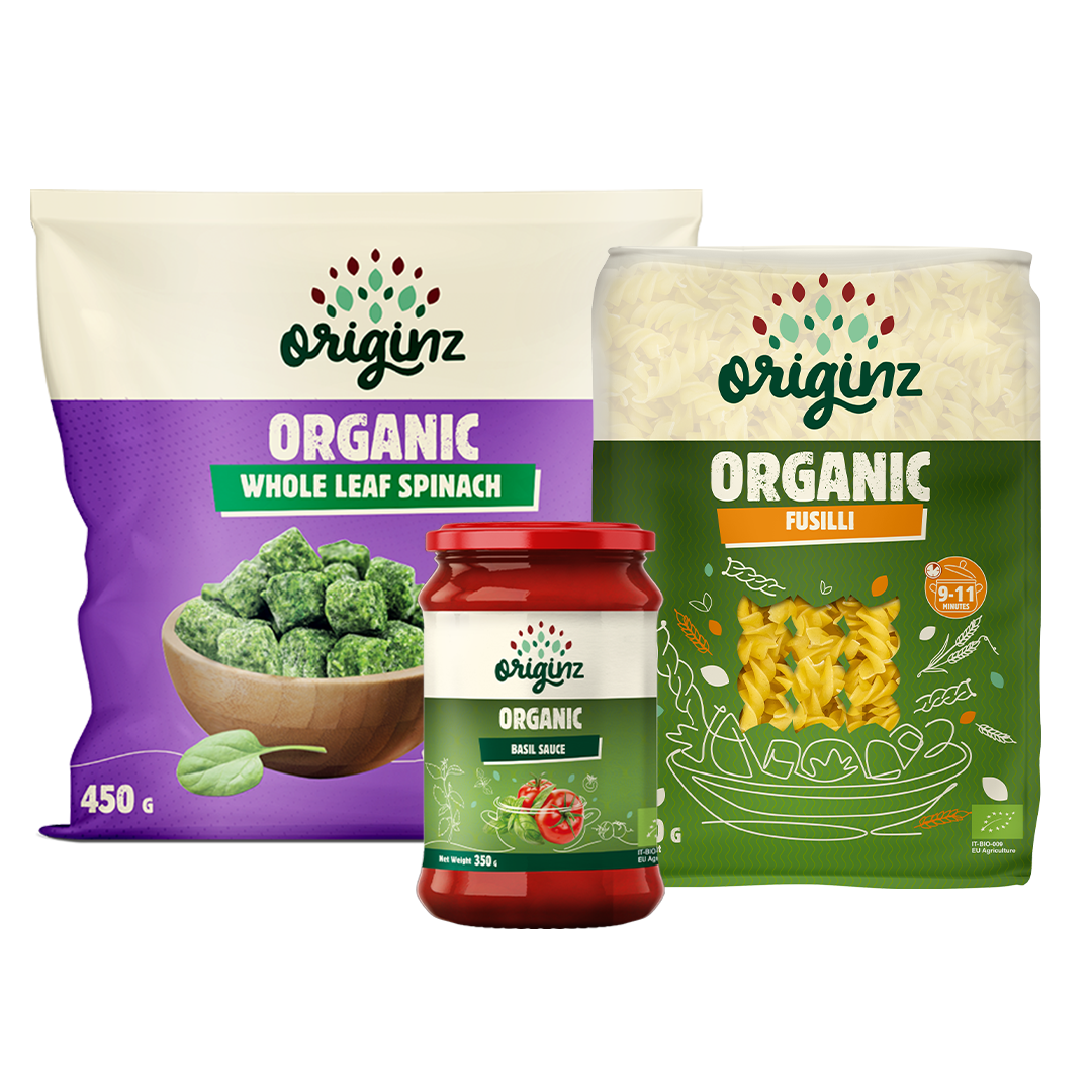 Frozen Whole Spinach, Fusilli, & Basil Sauce Combo